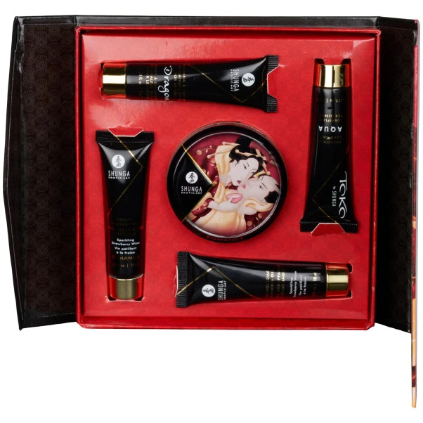 Shunga Geisha's Secrets Collection Sparkling Strawberry Wine Intimate Massasjesett 1 Shunga Geisha's Secrets Collection Sparkling Strawberry Wine Intimate Massasjesett